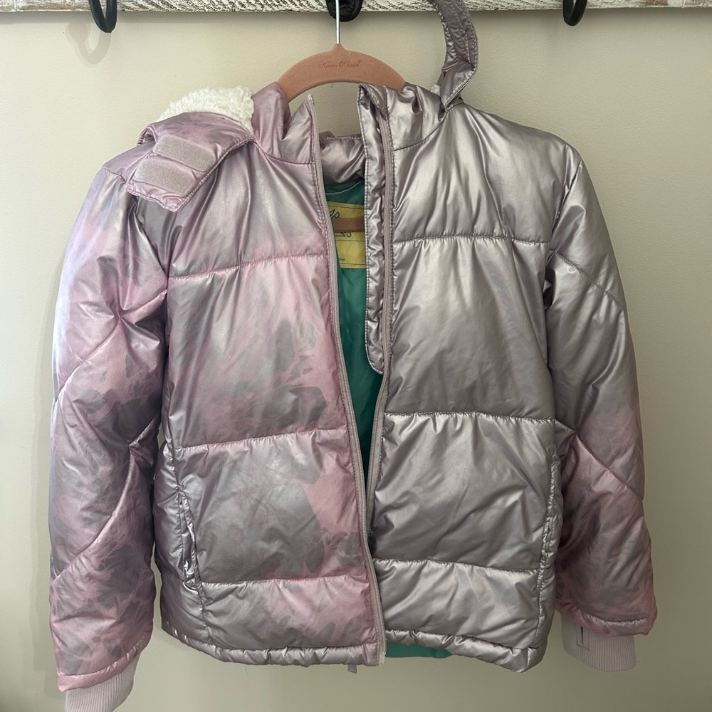 Kids Metallic Pink and Silver Puffer Jacket